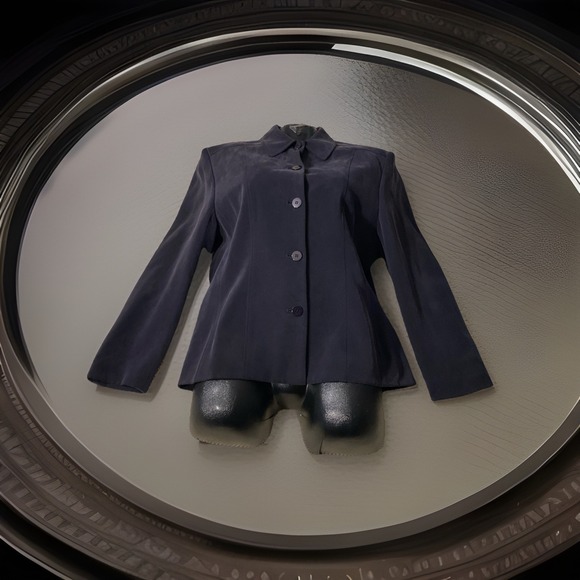 Chaus Jackets & Blazers - CHAUS VINTAGE NAVY BLACK SILK‎ BUTTON DOWN BLAZER SZ 10